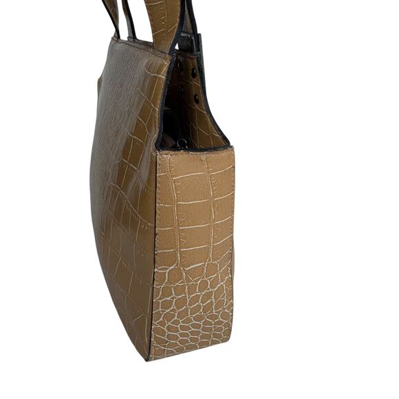 GUESS Tan Croc-Embossed Leather Double-Handle Shoulder Bag - Picture 6 of 12